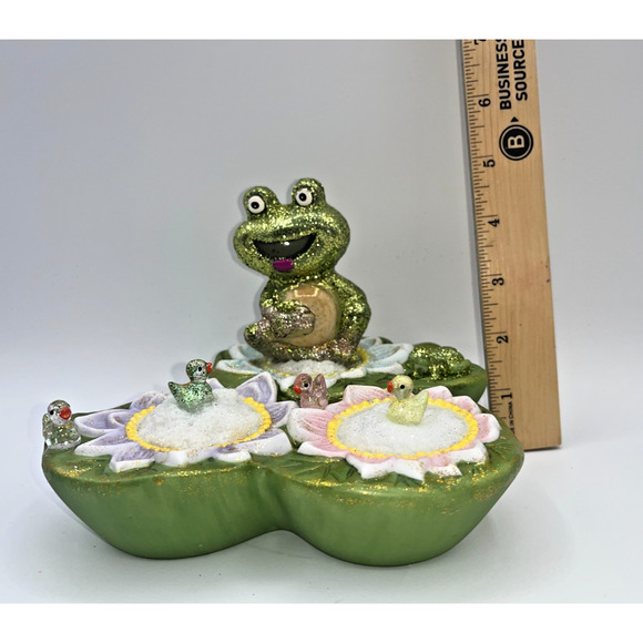 Vintage Ceramic Green Frog on Lilly Pad Ducks Deb O. Original OOAK Spring Decor - Picture 16 of 16